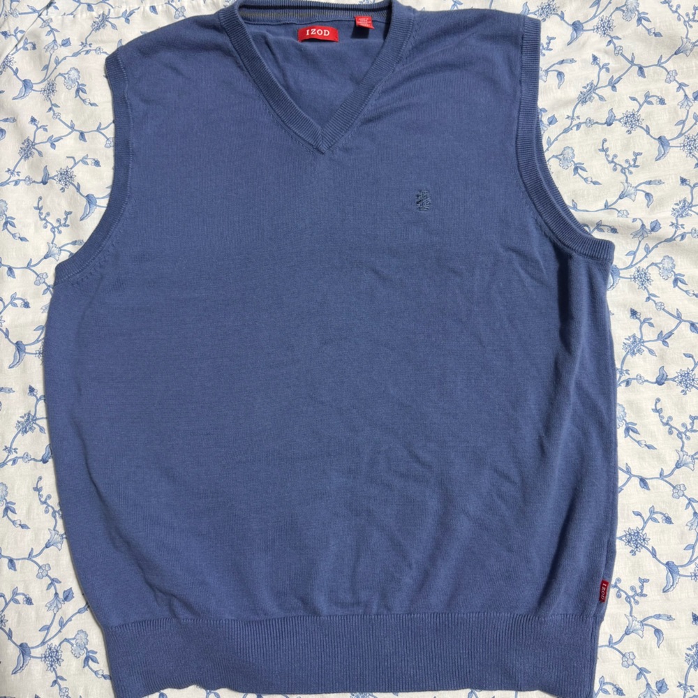 Izod Men's Classic Blue Sweater Vest- 100% Cotton